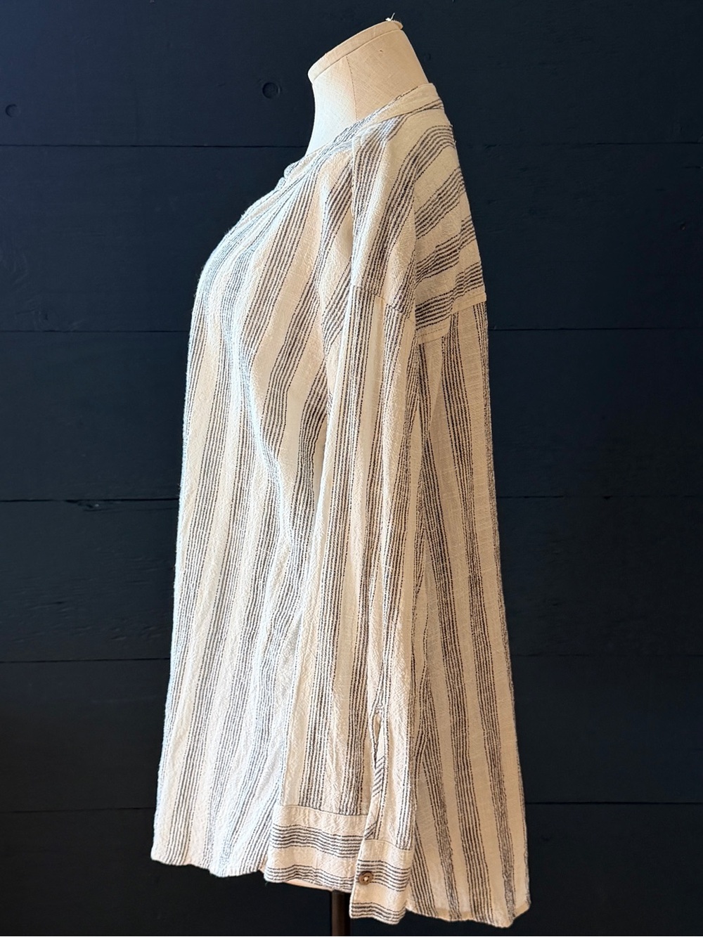 Rip Curl Cream and Black Striped Long-Sleeve Band Collar Shirt - Picture 3 of 9